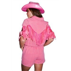 NWOT Fantastic Fawn hot pink fringe romper!